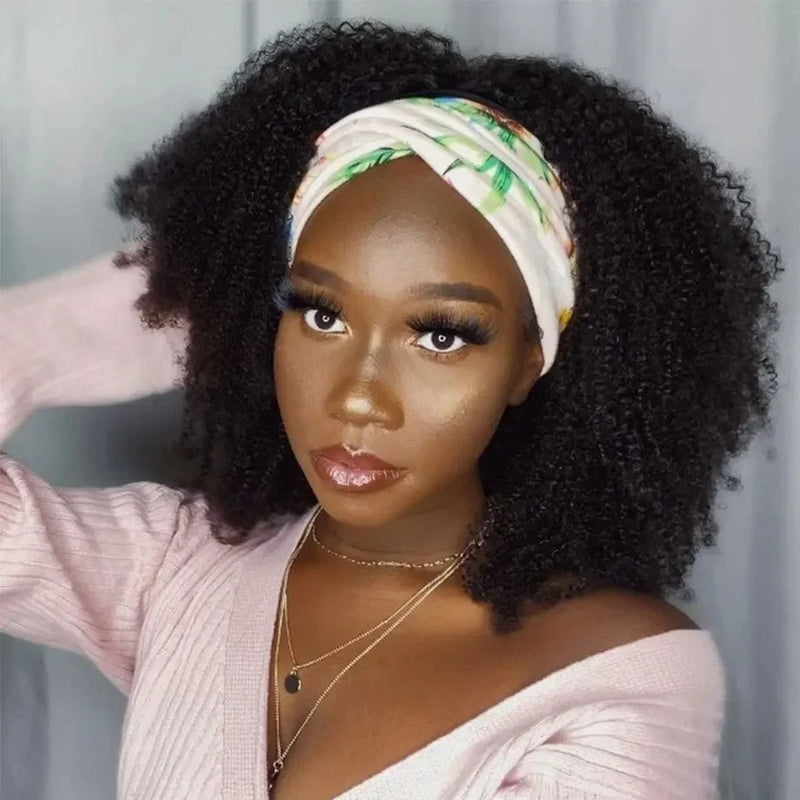 Full Machine Made Bling Hair Headband Wig 180% Density Brazilian Remy Kinky Curly Human Hair For Black Women 100% Human Hair