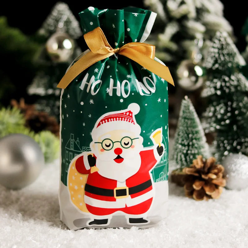 20/50pcs Christmas Candy Bags Christmas Decorations Santa Gift Bag Navidad Xmas Gift Bags Cristmas Cookies Packing Bag 15x23cm