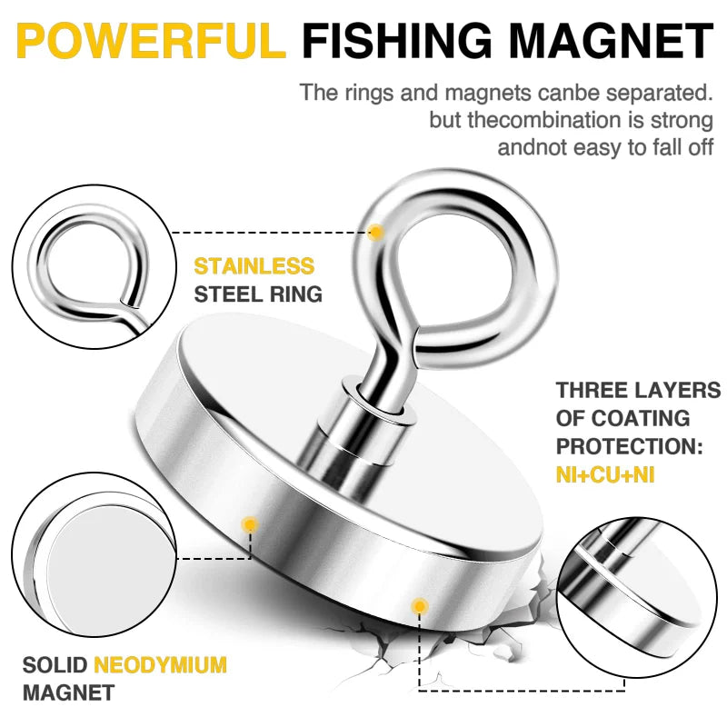 Super Strong Neodymium Fishing Magnets Hooks Salvage Magnets Neodymium Magnet N52 Searcher Powerful Neodymium Magnet for Fishing