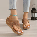 Large Size Casual Sandals Women Summer New Thick Sole Clip-toe Hollowed Ladies Slides Flip Flops Wedge Heel Solid Color Slippers