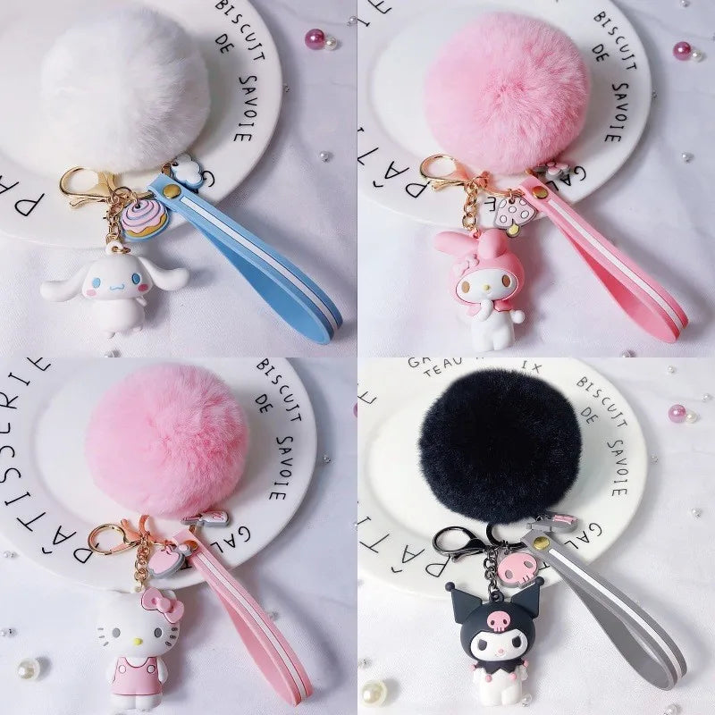 Cartoon Sanrio Hello Kitty Doll Keychain Cute Melody Kuromi Cinnamoroll Figure Pendant Decoration Keyring Jewelry Child Gift Toy