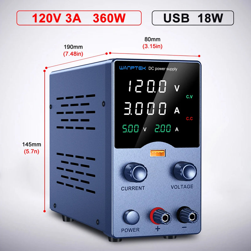 Wanptek DC Power Supply 30V 10A 60V 5A 120V 3A Adjustable Laboratory Power Supply with USB fast Charging Bench Power Supplies