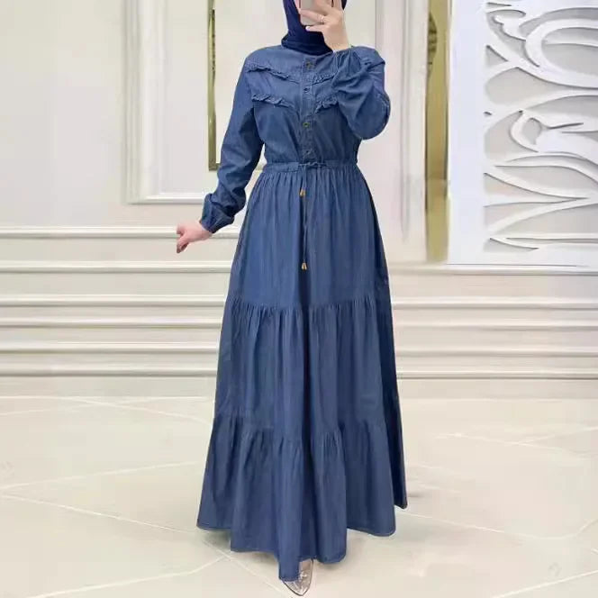 Arabia Dubai Abayas Muslim Dress Women Fashion Button Slim Dress Elegant Party Dress for Women Turkey Islamic Clothes Vestidos