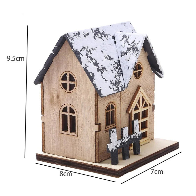 1Pcs Mini Christmas New Decorative Luminous Wooden House With Battery LED Small Xmas Room Desktop Pendant Kids DIY Decoration