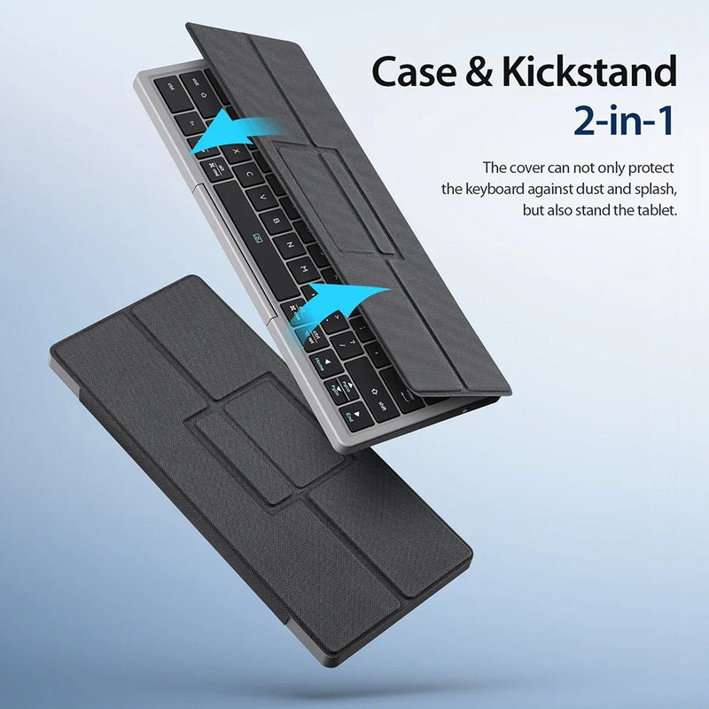 Bluetooth Keyboard Folding Keyboard With Touchpad Leather Case Rechargeable Multi-Device Wireless Bluetooth 5.2 Tablet Keyboard