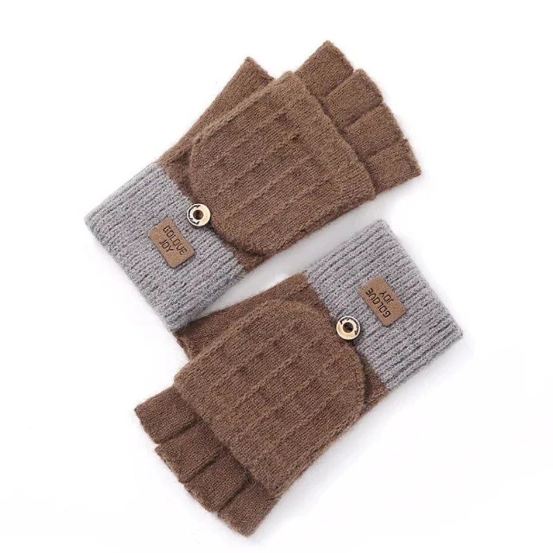 Autumn And Winter Knitted Men And Women Gloves Outdoor Windproof Warmth FingerlessFlip Cover All-match Woolen Gloves