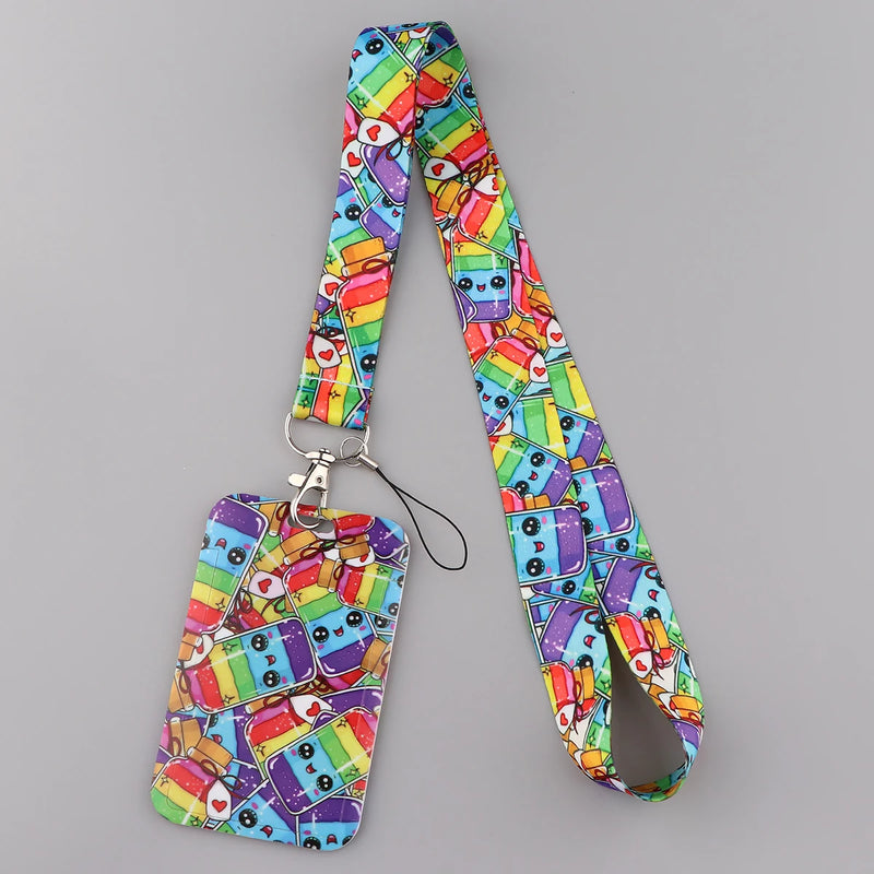 Rainbow Cartoon Style Lanyard For Keys ID Credit Bank Card Cover Badge Holder Phone Charm Key Lanyard Keychain Accessories