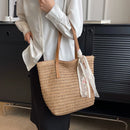 Summer Large Capacity Tote Bag Women Shoulder Bag Handmade Woven Bag Fresh Rural Handheld Grass Woven Women Bag