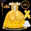 Girls Belle Princess Dress LED Light Up Summer Cosplay Costume Beauty and the Beast Clothing Birthday Party Gift