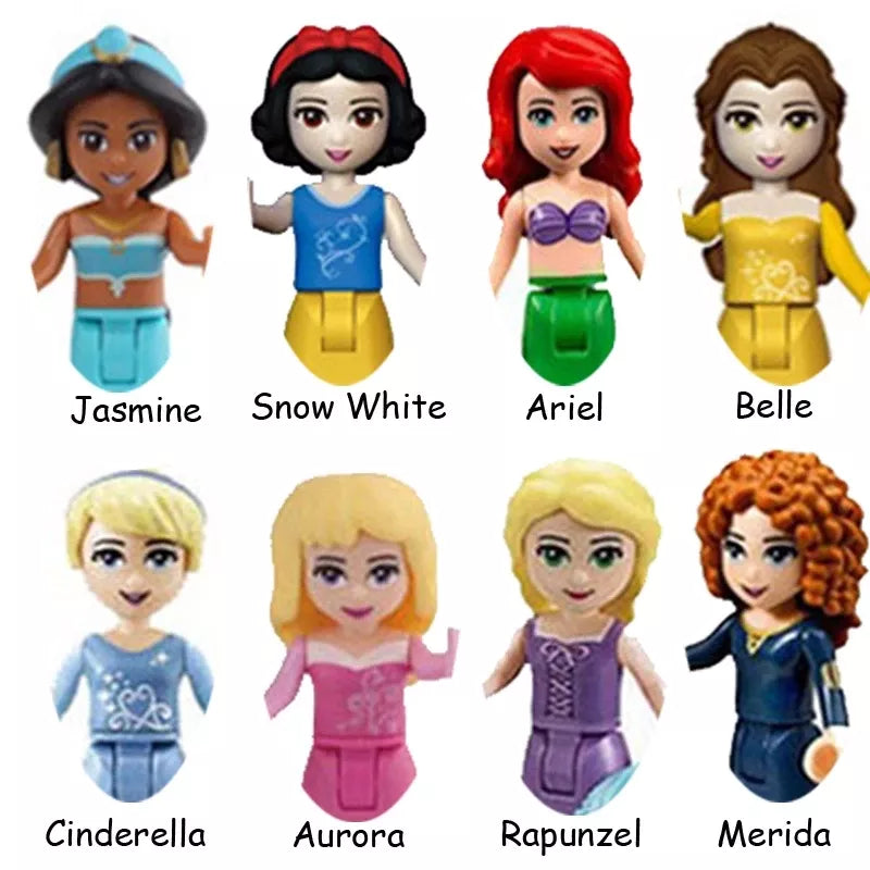 8Sets Girls Princess Fairy Tale Anna Elsa White Snow Model Assemble Character Construction Buildable Toys For Children