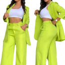 New Arrivals Temperament Spring Women's Clothing Pure Color Elegant Long-Sleeved Lapel Suit Pocket Straight-Leg Pants Suit