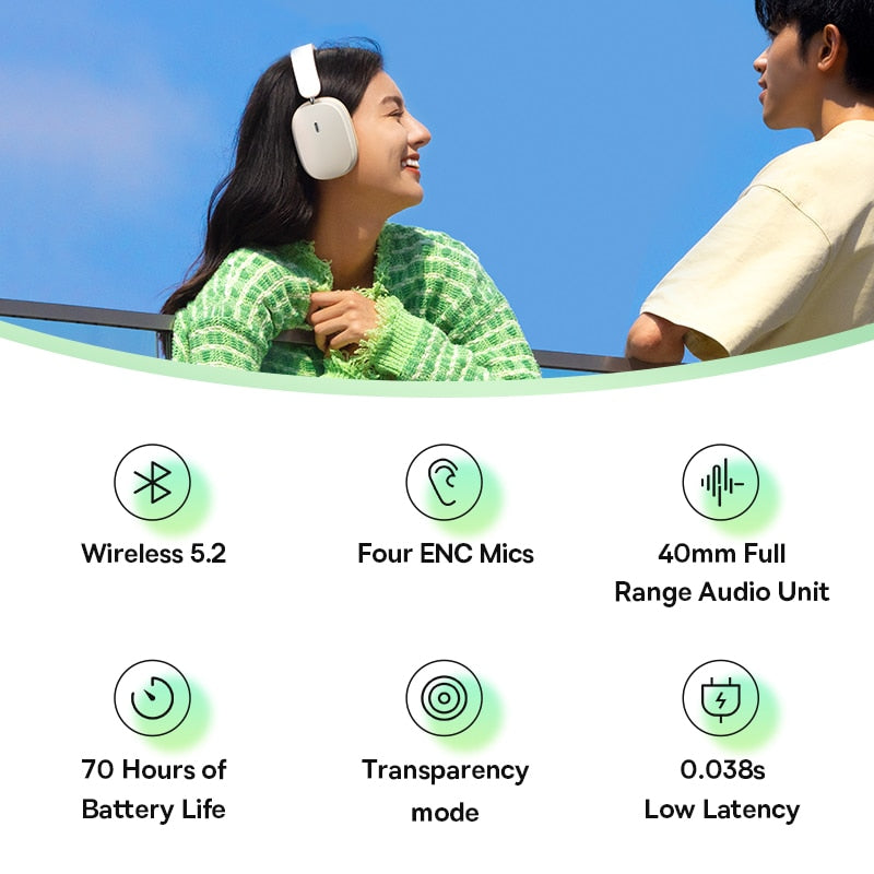 Baseus H1 ANC Bluetooth 5.2 Headsets Wireless Headphones, 40db Active Noise Cancellation, 70h Battery Life, 40mm Driver Unit