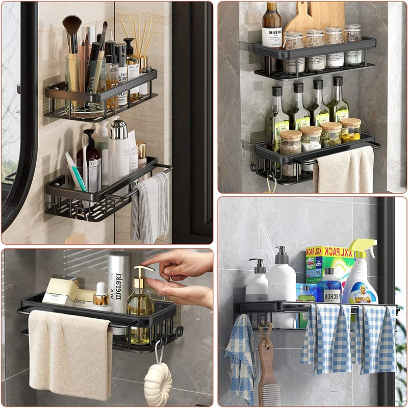 Bathroom Shelf Kitchen Storage Organizer Aluminum Alloy Shower Shelf Bathroom Accessories No Drilling Wall Shelf