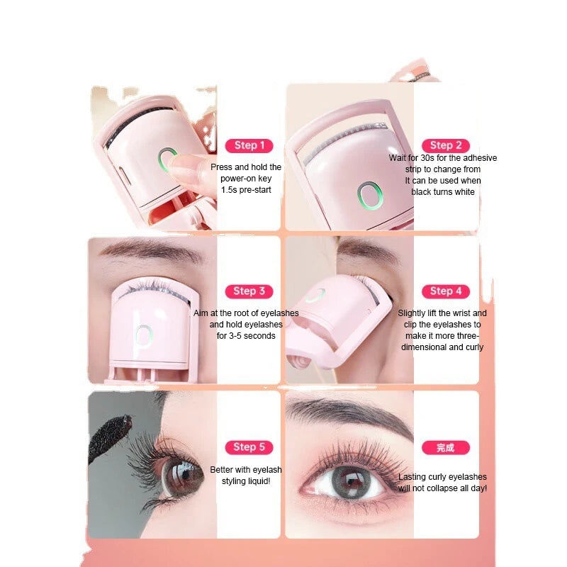 Electric Heated Eyelash Curler Eyelashes Curls Thermal Eyelash Curler Temperature Control Charging Mini Long Lasting Makeup Tool