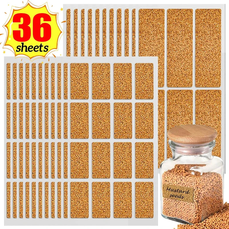 Lots Cork Wooden Labels Stickers Kitchen Organizer Spice Containers Tags Sticker Self-adhesive Waterproof Packaging Sealing Tags