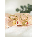 YACHAN 18K Gold Plated Stainless Steel Hoop Earrings for Women Metal Irregular Texture Natural Stone Charms Trendy Jewelry
