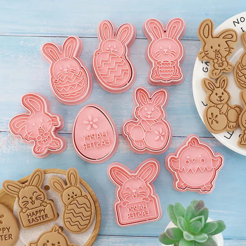 4/8pcs Easter Cookie Cutter Mold Easter Eggs Rabbit Chick Biscuit Fondant Mould For Easter Party Cake Decoration DIY Baking Tool