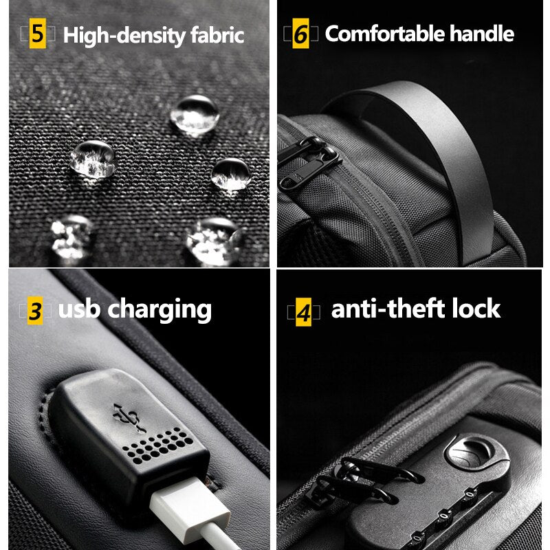 WEIXIER Shoulder Bag for Men Waterproof USB Man Crossbody Bag Anti-Theft Short Travel Messenger Sling Fashion Designer Chest Bag