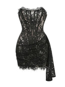 The Lace Hour | Strapless Lace-Panel Sheath Mini Dress