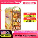 CUTEBEE DIY Book Nook Miniature Dollhouse Booknook with Touch Light Dust Cover Bookshelf Insert for Decor Gifts Mole's Apartment