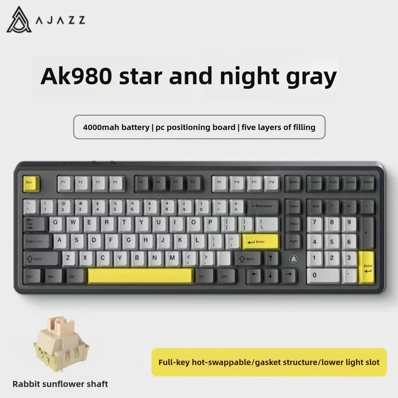 AJAZZ AK980 Mechanical Gaming keyboard, 2.9cm TFT Screen, Volume Knob, 98-Key Gasket Structure, RGB Lighting, Hot-Swappable PR4