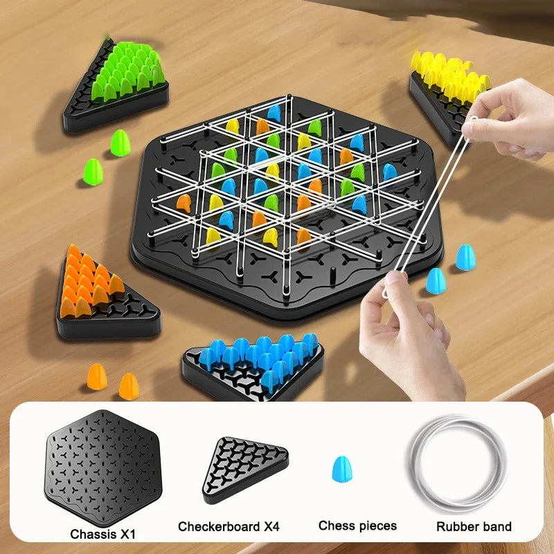 Chain Triangle Chess Game Board Game Rubber Band Geometry Puzzle Party Battle Set for Family Multiplayer Logical Thinking