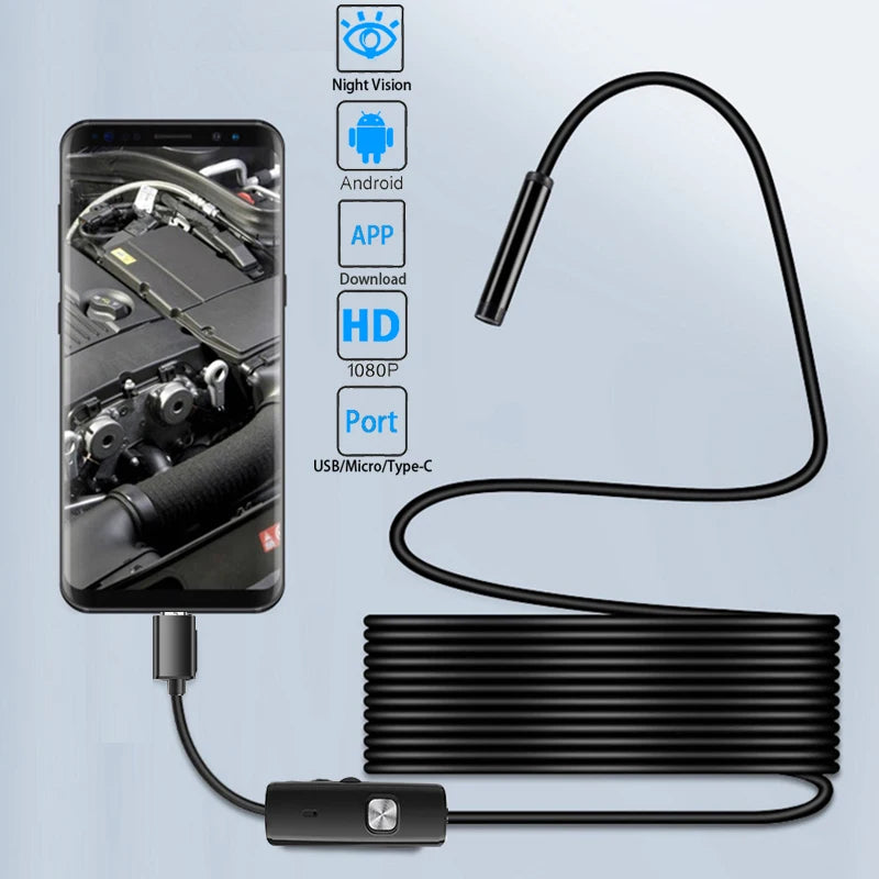 1080P Endoscope Camera IP67 Waterproof 5.5MM Hard Wire Pipeline Inspection Borescope With 6 Adjustable LED For IOS Iphone
