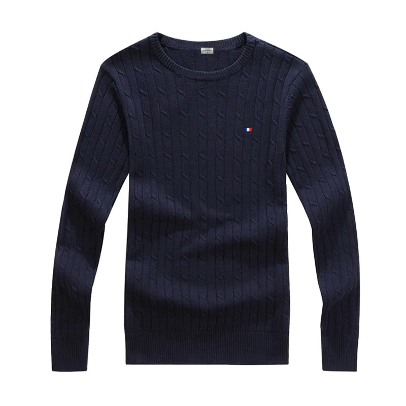 Brand Women's Clothing 2022 Early Loose O-Neck Knitted Sweater Cable Knitted Sweater 100% Cotton RL8519