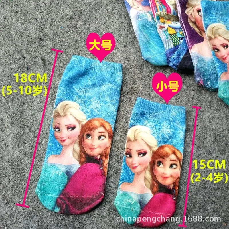 4 pairs Disney Minnie Cartoon Cotton Socks Short Frozen Socks Children Girls Kawaii Elsa Princess Socks Christmas birthday Gifts