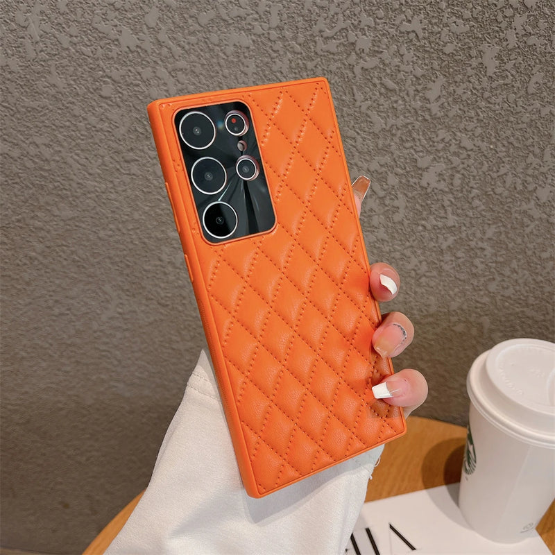 3D Luxury Diamond Lattice Phone Case For Samsung Galaxy S23 Ultra S23Plus Leather Pattern Soft Cover For Samsung S23 Ultra Cases