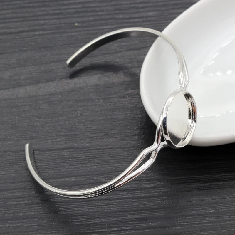 New High Quality 2pcs 16mm Silver Plated Children bracelet Cameo Bangle Base Bracelet Blank Setting Cabochon Cameo N6-28