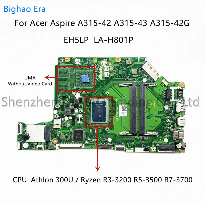 EH5LP LA-H801P For Acer Aspire A315-42 A515-43 A315-42G A515-43G Laptop Motherboard With AMD 300 R3-3200 R5-3500 R7-3700 CPU UMA