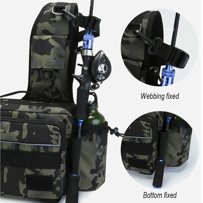 Fishing Tackle Bag Fly Fishing Backpack Chest Sling Portable Shoulder Fanny Waist Pack For Men Fishing Rod Lure Box Camping Bag