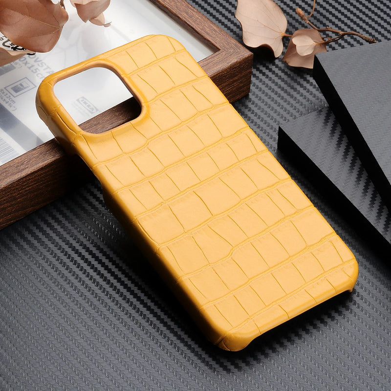 Crocodile Grain Leather Case For iPhone 16 15 13 14 11 12 Pro Max 13 Mini XR X XS Suede Lining Hard PC Shockproof Cover