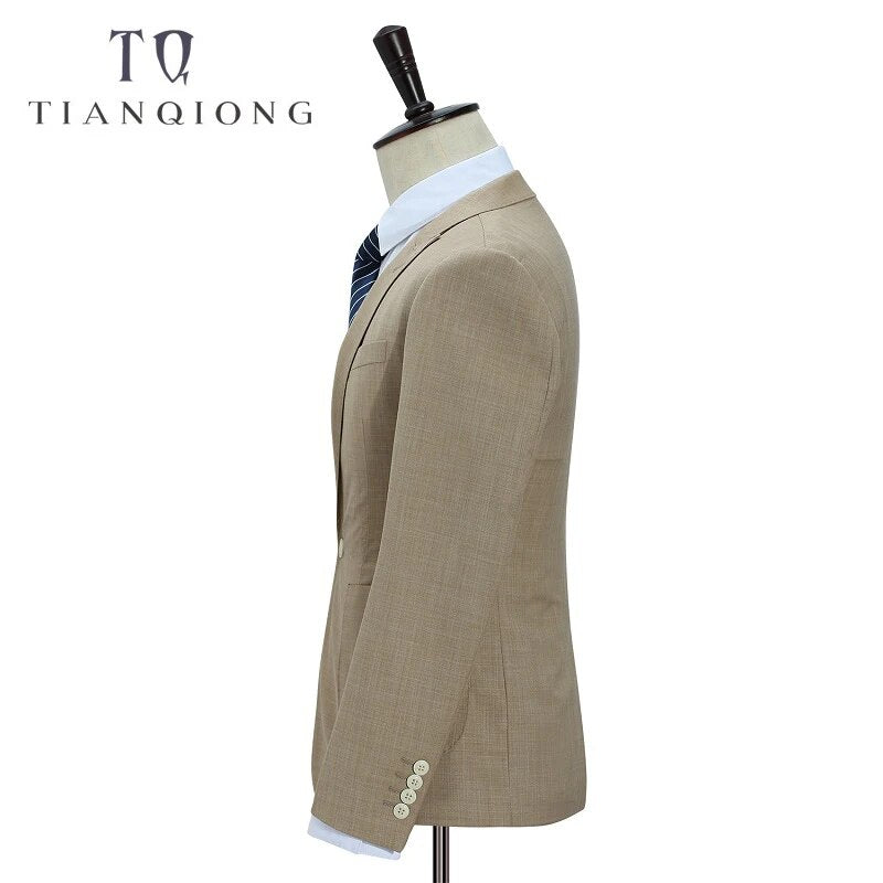 TIAN QIONG 100% Polyester Suits Men 2018 Slim Fit 3 Piece Business Wedding Suits Men Khaki Tuxedo Jacket Brand Mens Formal Suit