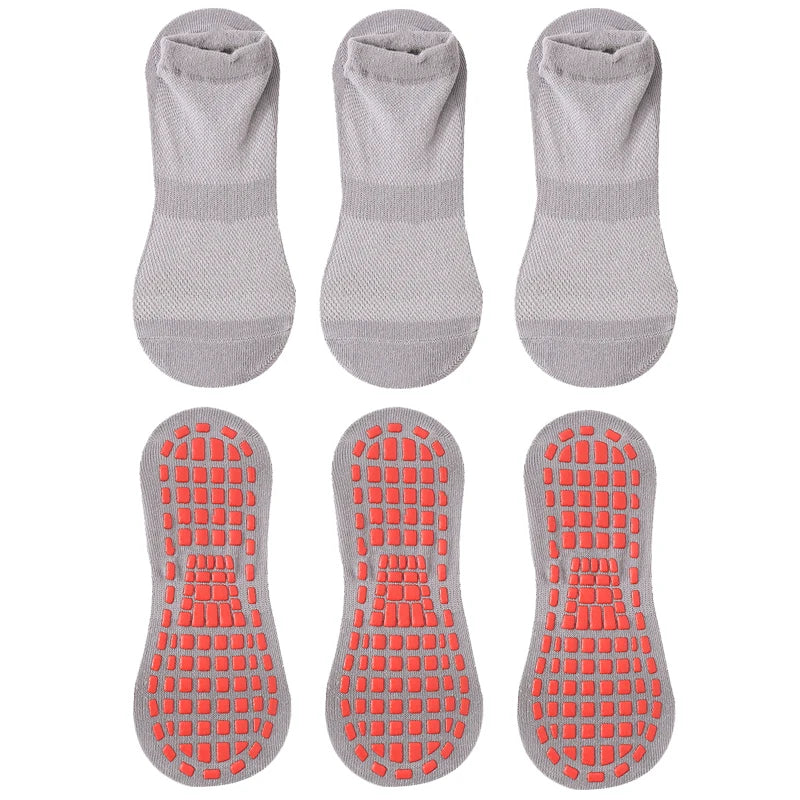 3 Pairs Men's Non-slip Silicone Floor Socks Casual Cotton Mesh Breathable Cozy Yoga Trampoline Foot Massage Ballet Dance Unisex