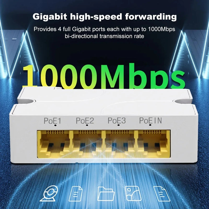 100/1000M POE Extender 4 Port Gigabit Network Switch Repeater IEEE802.3af/at Plug&Play for PoE Switch NVR IP Camera AP