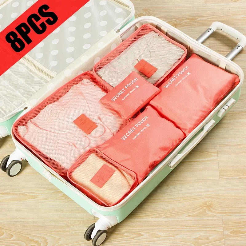 Travel Storage Bag eight-Piece Bag Large Capacity Clothes Sundry Bag Makeup Toiletries Finishing Oxford Cloth Sealed Hand