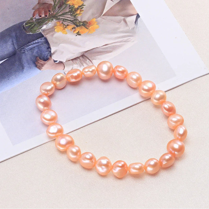 HENGSHENG Pearl Bracelet for Women Jewelry Freshwater Cultured 5-6mm Baroque Pearl Stretch Bracelet AAA+ Quality Pearls