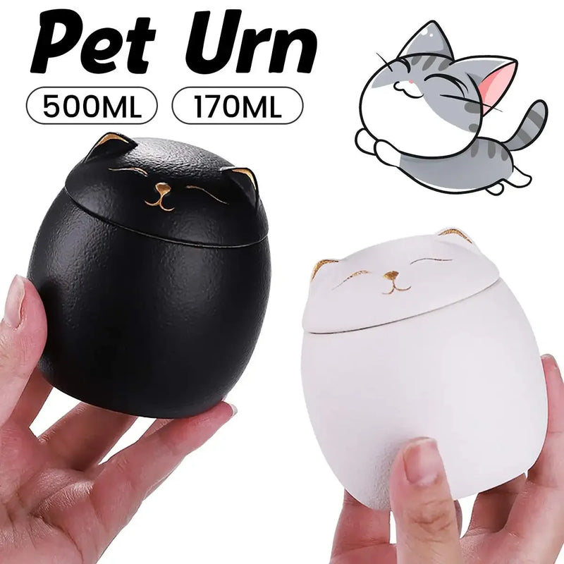 Black/White 170/500ml Urn for Pet Ashes Cat Shape Memorial Cremation Urns-Handcrafted Decorative Urns for Funeral Cat Dog Urn