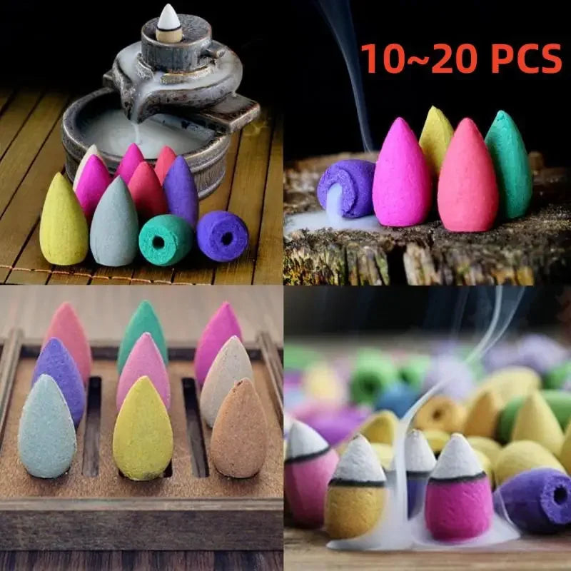 10~20PCS Mixed Natural Reflux Tower Incense Smoke Cone Sandalwood Air Purifying Freshener Tea Room Yoga Meditatio Supplies