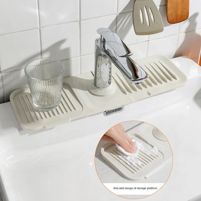 Silicone Faucet Splash Pad Kitchen Foldable Drainage Mat Multipurpose Toilet Soap Storage Slope Design for Rapid Drainage
