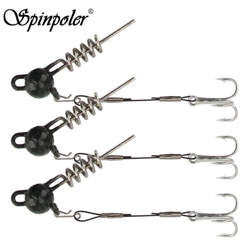 Spinpoler Screwball Jig Head Rig With Stinger For Soft Fishing Lures Steel Wire Treble Hook Perfect For Pike Perch Zander Bass