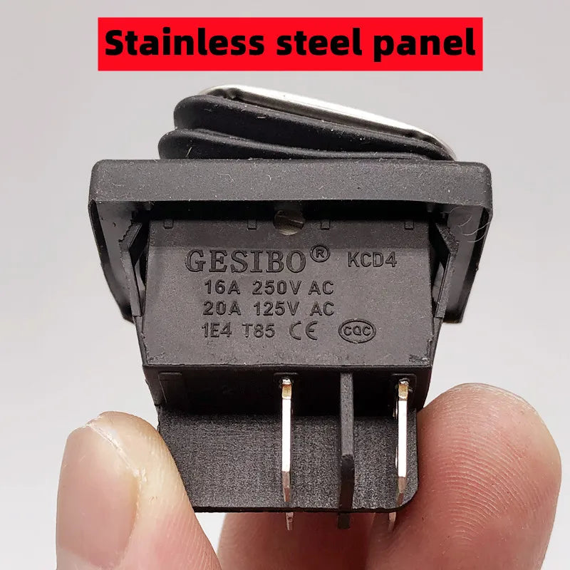 KCD4 Stainless steel waterproof rocker switch ON-OFF4/6Pin electrical equipment switch with LED power supply 16A 250V/20A 125VAC