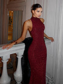 The Crimson Line | Sequin Sleeveless Maxi Gown