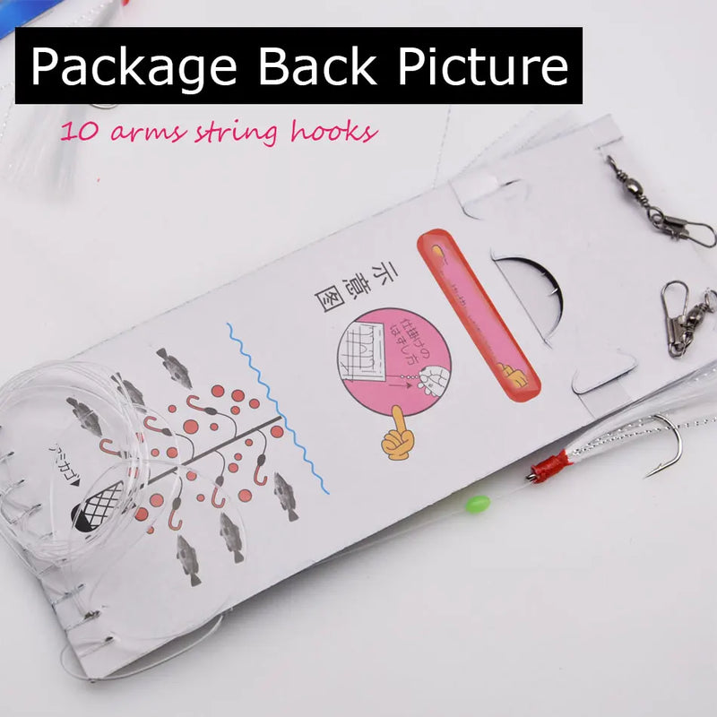 JYJ 10 hooks per bag Fishhooks String Hooks Sabiki Hook For Swivel Fishing sabiki Jig Head Luminous Beads