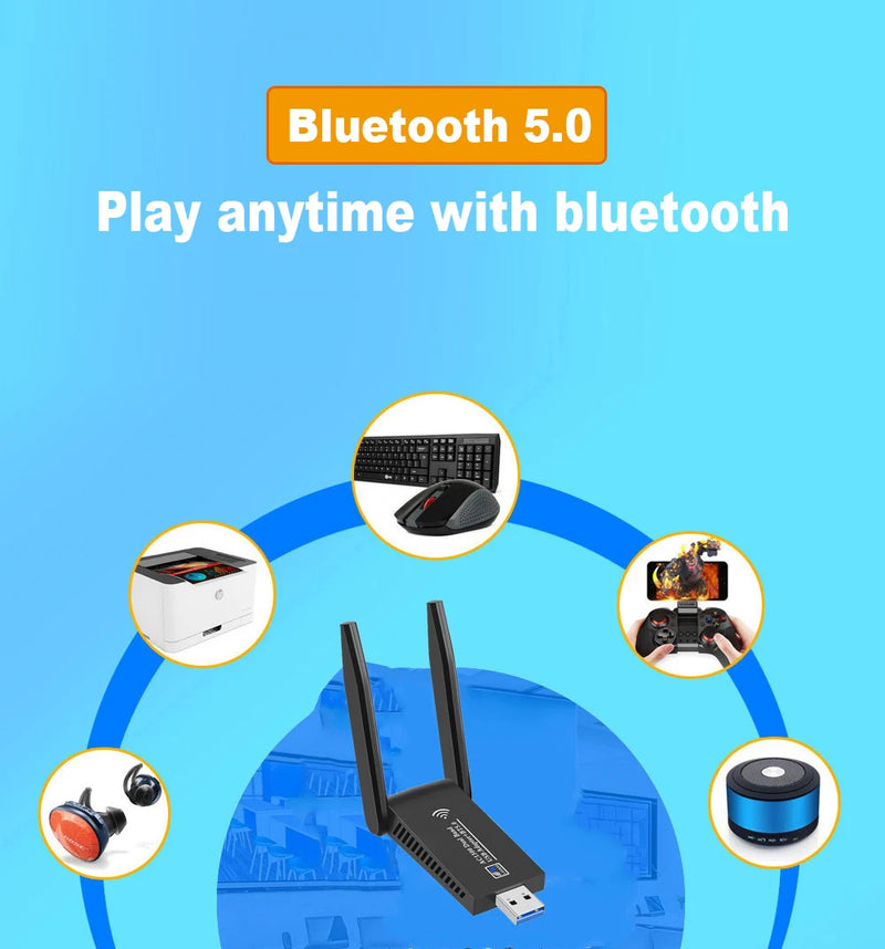 1300Mbps USB 3.0 WiFi Bluetooth 5.0 Adapter 2in1 Dongle Dual Band 2.4G&5GHz WiFi 5 Network Wireless Wlan Receiver DRIVER FREE