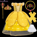 Girls Belle Princess Dress LED Light Up Summer Cosplay Costume Beauty and the Beast Clothing Birthday Party Gift