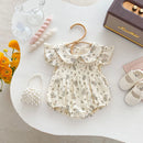 Fliegende Ärmel Blumen-Einteiler für Säuglinge Neugeborene Baby Mädchen Bodys Polk Kragen Prinzessin Süße Kinder Strampler Overall für Neugeborene