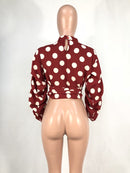 Damen-Blusen mit Polka Dots, schwarze Schärpen, lange Puffärmel, weiß, rot, Übergröße XXXL, Damenmode, Freizeit, Frühling, Sommer, Blusen